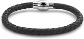 Twice As Nice armband in edelstaal en zwart leder Zwart 21 cm