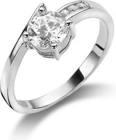 Twice As Nice ring in zilver, solitaire met een zirkonia van 6 mm en 3 kleine Wit 48