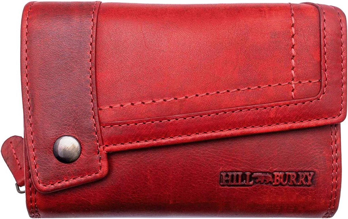 Hillburry leren portemonnee rood - met anti skim - veel opbergruimte - mooi en praktisch - (bxhxd) ca. 14cm x 9cm x 3,5cm