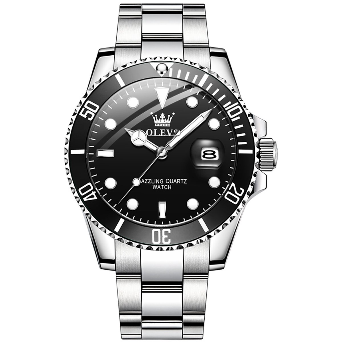 GWS OLEVS Horloge voor mannen - Heren horloge - Roestvrij Staal - Zwart Zilver - met verstelbare pin -