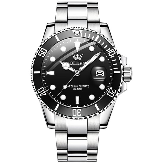 GWS OLEVS Horloge voor mannen - Heren horloge - Roestvrij Staal – Zwart Zilver - met verstelbare pin -