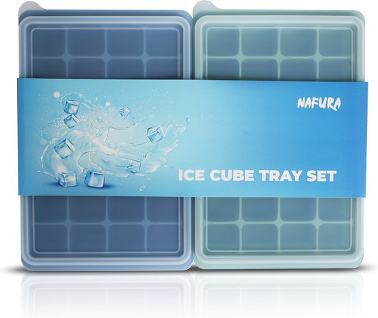 Nafura® Siliconen IJsblokjesvorm met Deksel (2 Stuks) - 56 ijsblokjes - Vierkant - BPA Vrij - 100% Silicone - Groen & Blauw