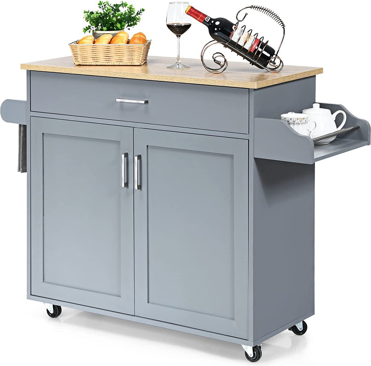 Serveertrolley voor de keuken met wielen en draadmanden