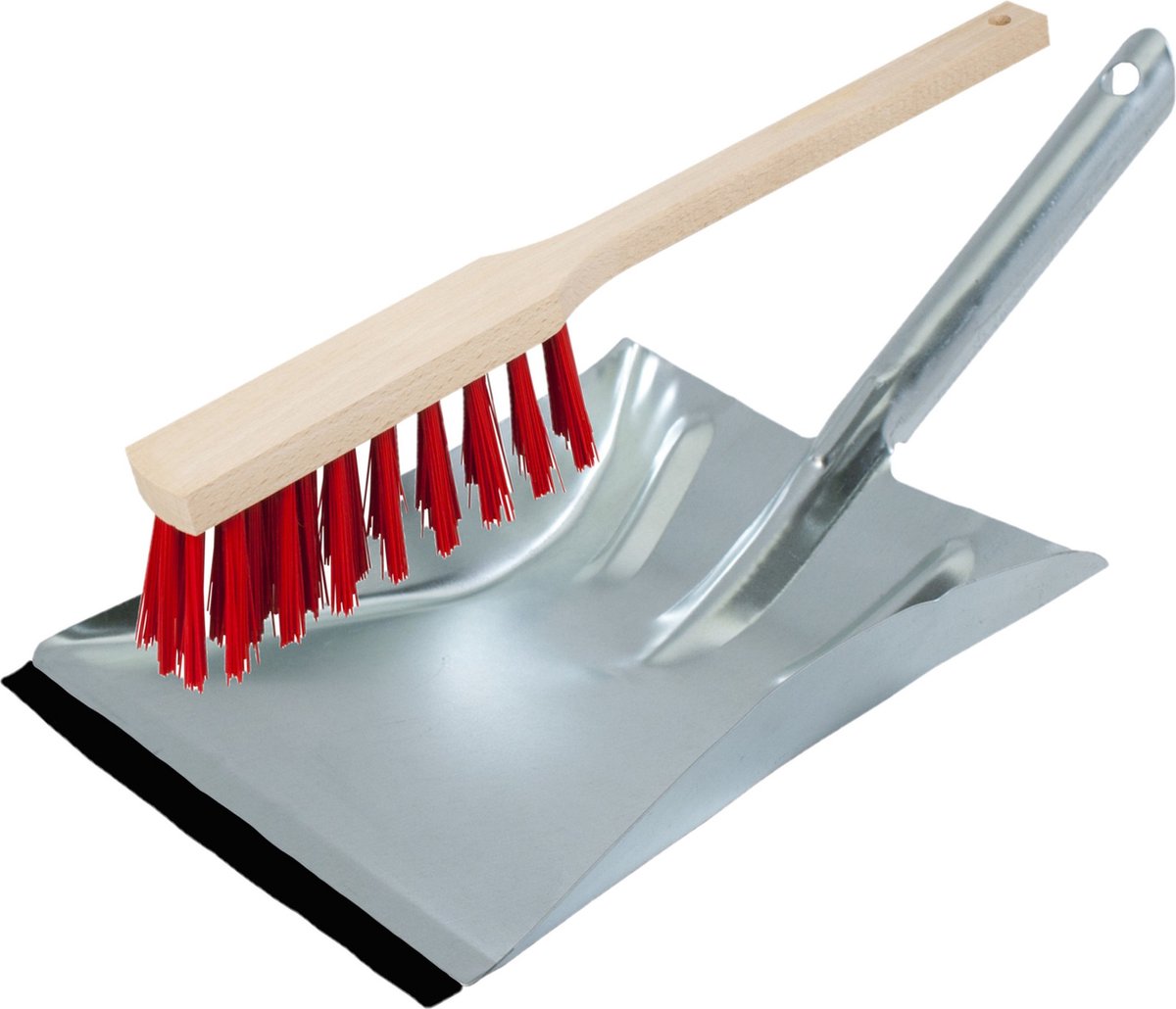 Goedkoopste Stoffer en blik zilver/rood van verzinkt metaal/hout inclusief lip voor buiten - Elaston stoffers