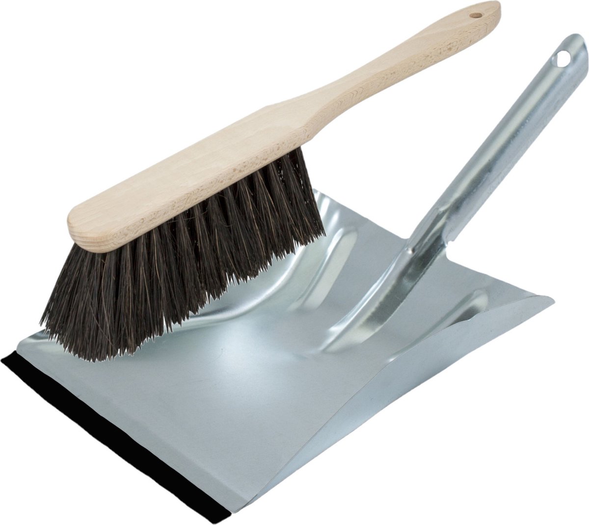 Goedkoopste Stoffer en blik van verzinkt metaal/hout/Arenga vezel en lange steel voor binnen