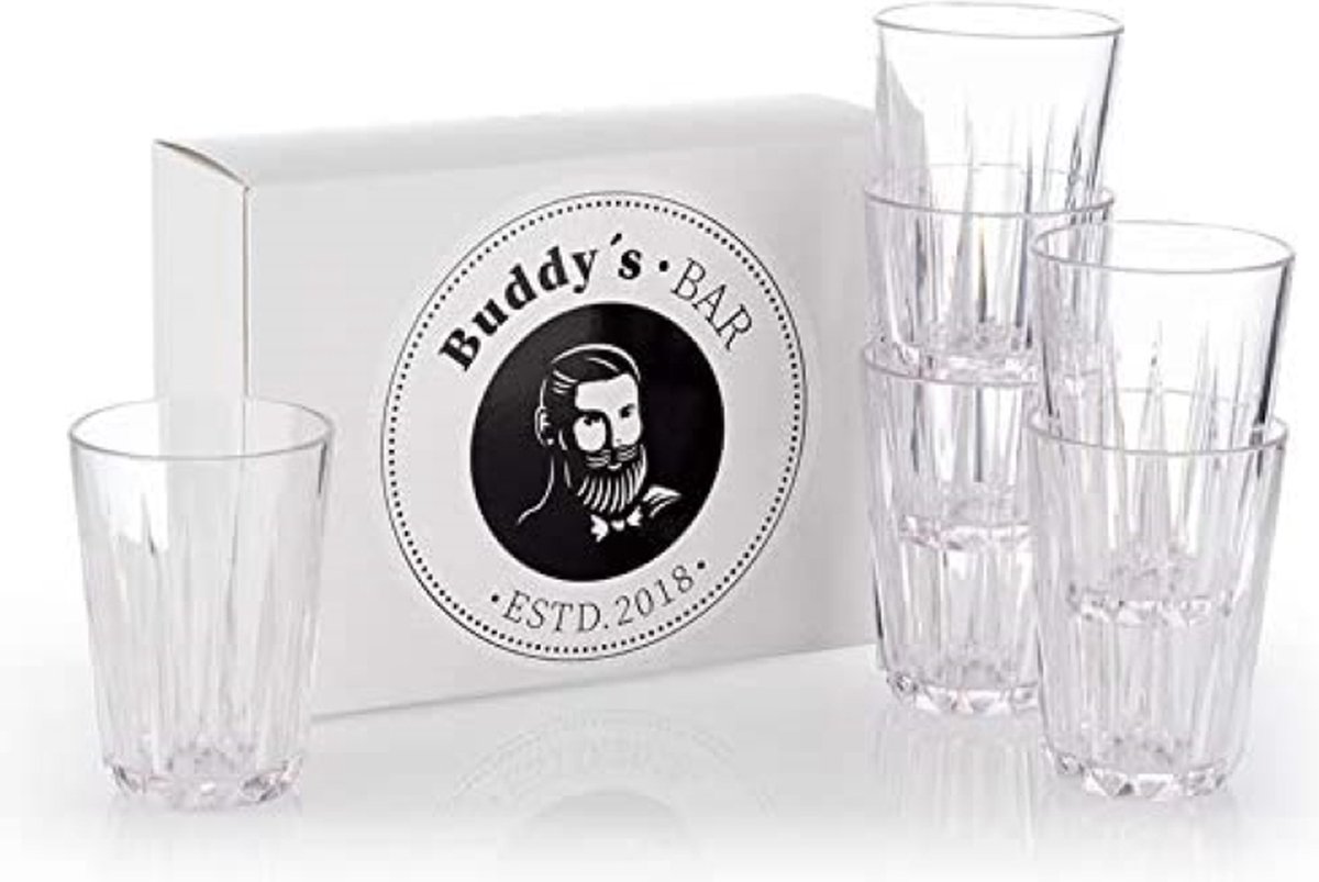 Buddy's Bar - drinkbekers set 6 stuks - Tritan kunststof - 150 ml - BPA vrij - transparant