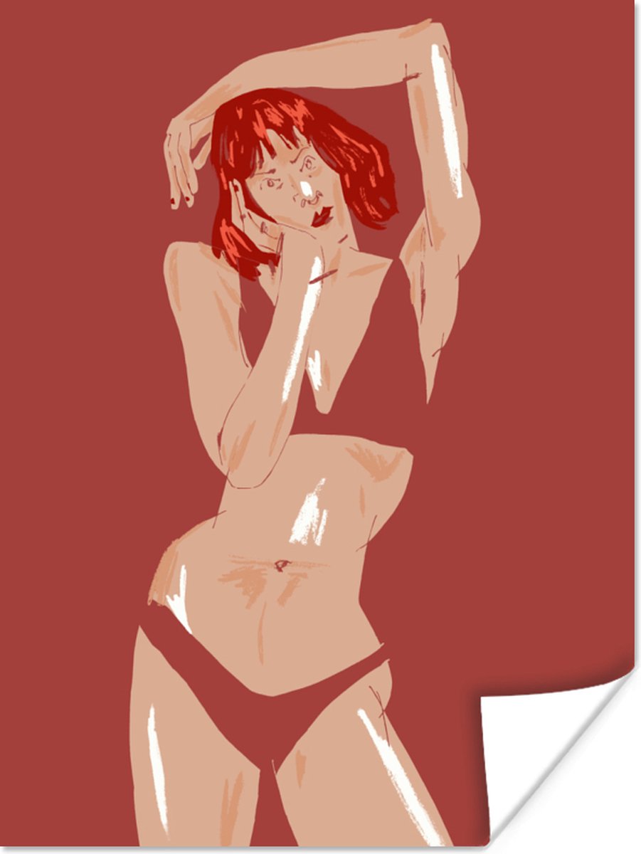 Poster Vrouw - Rood - Abstract - Portret - 60x80 cm