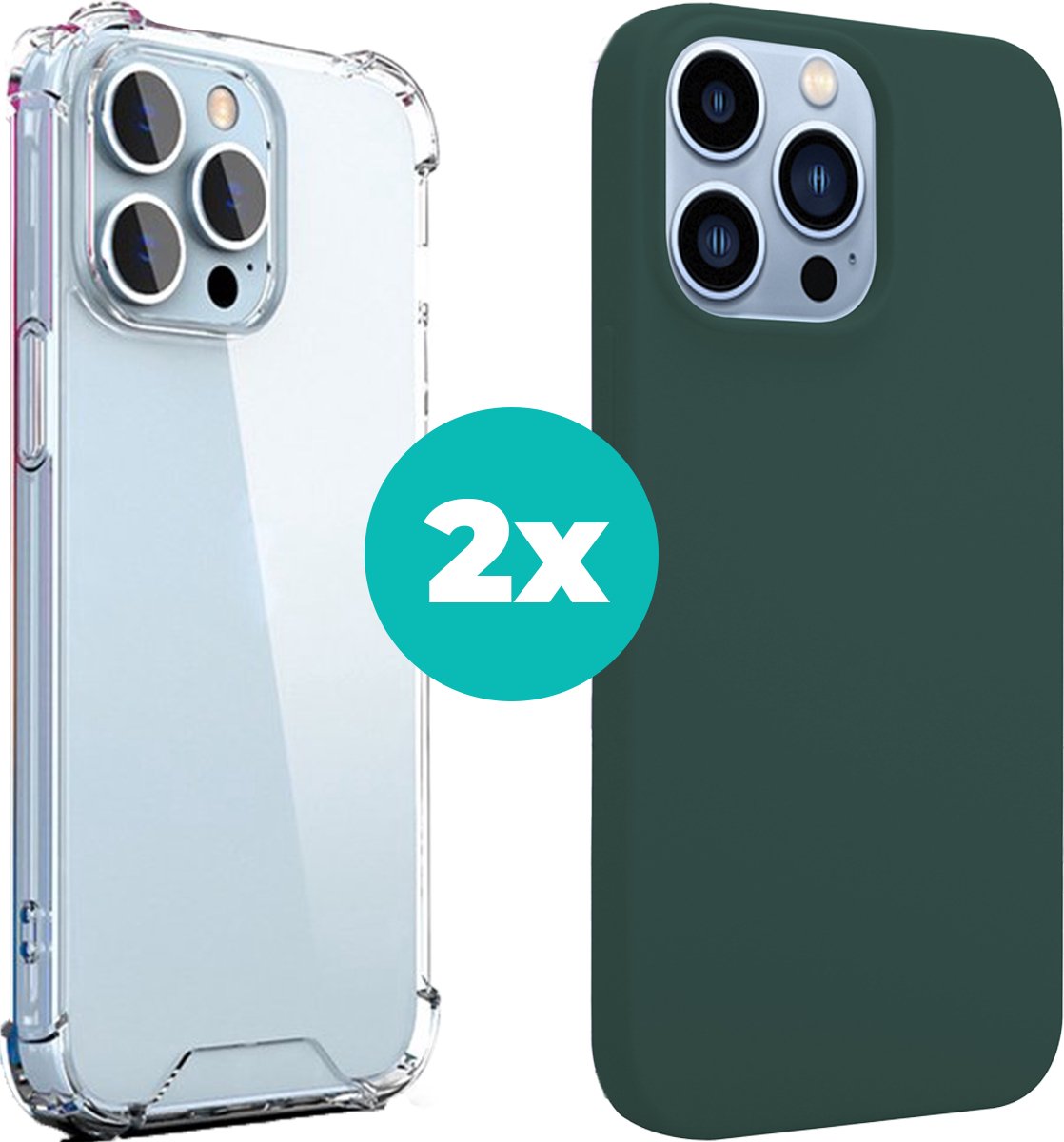Hoesje geschikt voor iPhone 14 Pro Max hoesje bundel - Silicone case en transparant case - 2 hoogwaardige hoesjes voor Hoesje geschikt voor iPhone 14 Pro Max - Bundel van Donkergroen en Transparant hoesje