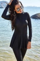 Wow Peach - Burkini Zwempak - Lange mouwen - Burkini Moslima - Zwemkleding - Zwart - Maat: 3XL