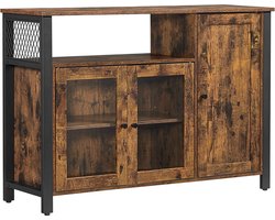 Sideboard, Keukenkast, Opbergkast, 2 Glazen Deuren, Open Vak, İndustrieel Design, Vintage Bruin-Zwart