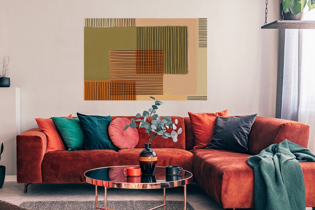 Poster Abstract - Lijnen - Kubus - Patchwork - 120x90 cm