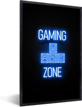 Game Poster - Gaming - Tekst - Gaming zone - Neon - Blauw - 40x60 cm