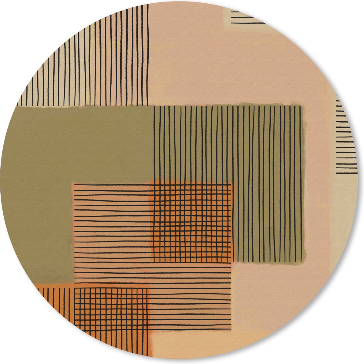 Muismat rond 40x40 cm - Mousepad Abstract - Lijnen - Kubus - Patchwork - Ronde muismatten