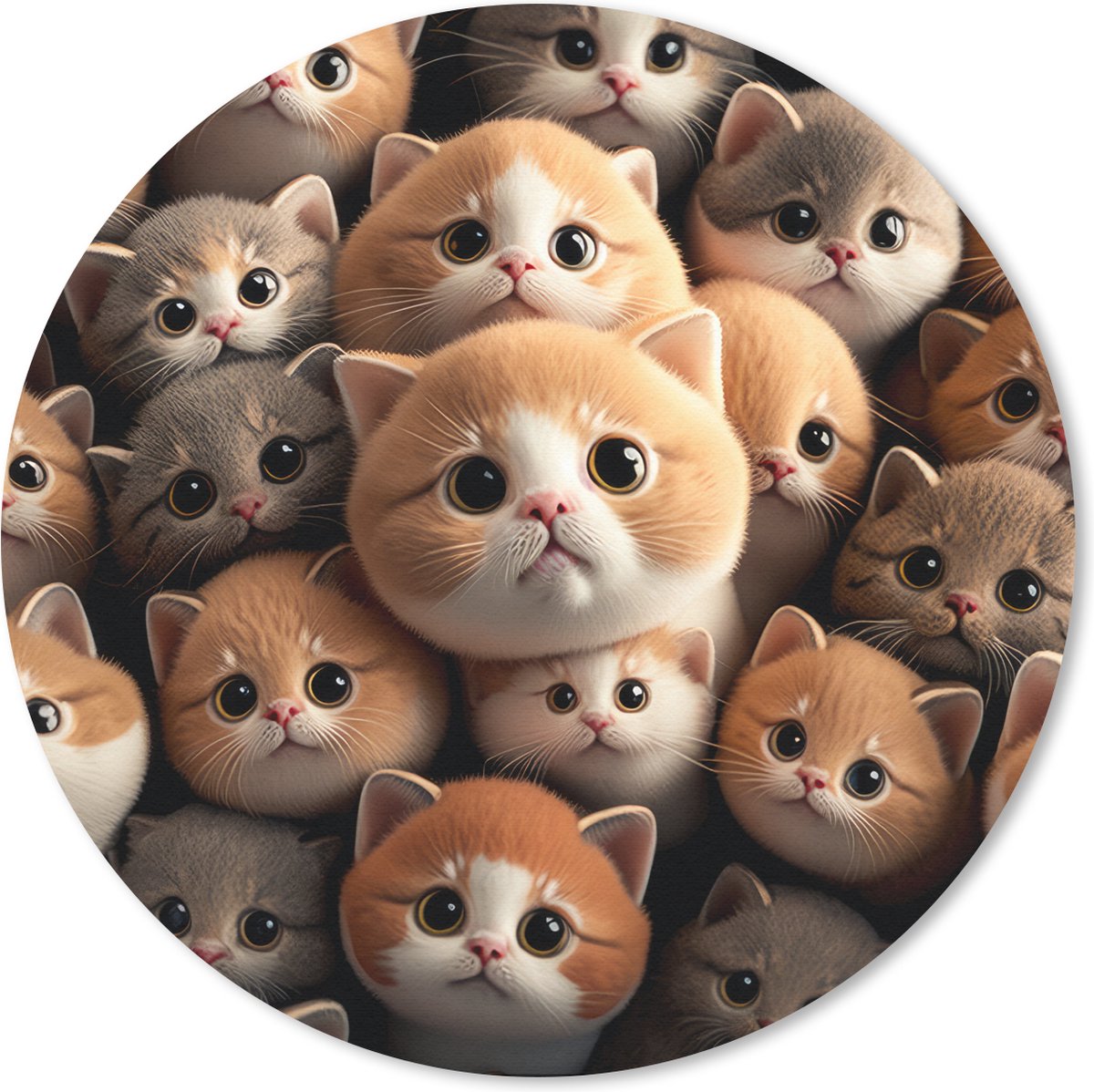Muismat rond 20x20 cm - Mousepad Katten - Huisdieren - Kitten - Design - Jongens - Meisjes - Ronde muismatten