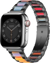 Strap-it Luxe Apple Watch bandje - Staal Resin RVS stainless steel - geschikt voor iWatch serie bandjes 1/2/3/4/5/6/7/8/SE/Ultra - met maat 42 44 45 49 mm - vlinder sluiting - kleurrijk Zwart