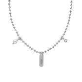 Cadeau voor haar - Victoria Cruz A4525-07HG Zilveren Ketting met tekst MOM - Parel 5mm - Kristal 4mm - Bolletjes 2,5mm - 45+5cm - Rhodium - Zilver