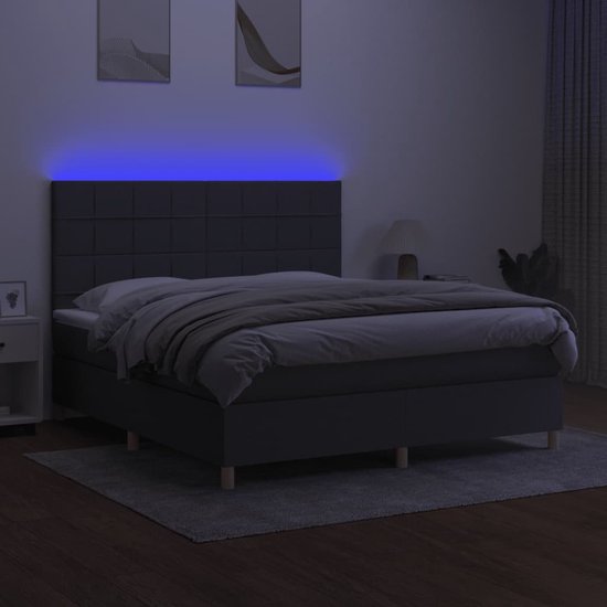 vidaXL-Boxspring-met-matras-en-LED-stof-donkergrijs-160x200-cm