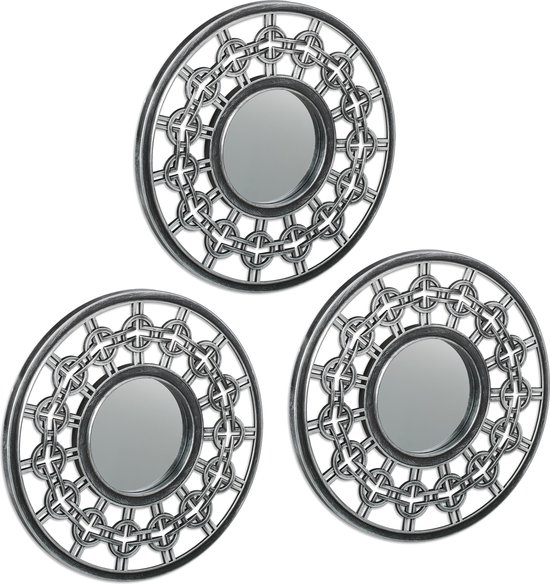 Relaxdays spiegel set van 3 bloem, ronde sierspiegels, woonkamer, hal, hangspiegel, 26 cm, met kunststof frame, zilver Relaxdays spiegel set van 3 bloem, ronde sierspiegels, woonkamer, hal, hangspiegel, 26 cm, met kunststof frame, zilver