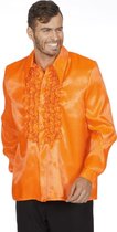 Jaren 80 & 90 Kostuum | Foute Oranje Ruchesblouse Satijn | Maat 58 | Carnaval kostuum | Verkleedkleding