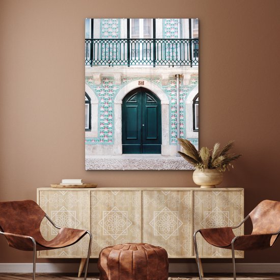 MuchoWow® Peinture sur verre 90x120 cm - Peinture sur verre acrylique - Porte - Bois - Vert - Maison - Photo sur verre - Peintures