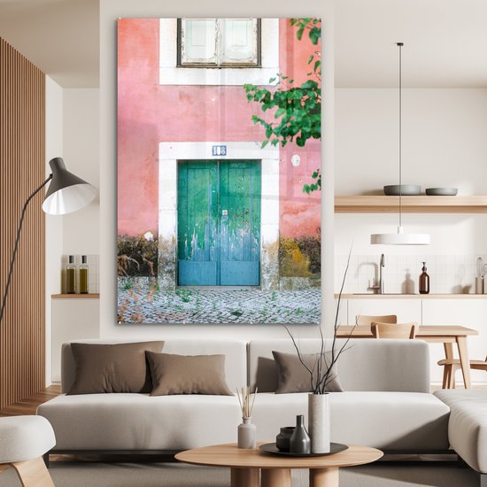 MuchoWow® Peinture sur verre 120x180 cm - Peinture sur verre acrylique - Porte - Vert - Rose - Peinture - Photo sur verre - Peintures