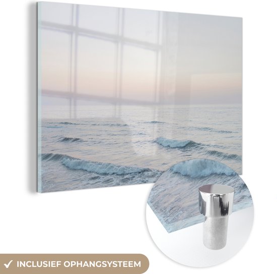 MuchoWow® Glasschilderij 90x60 cm - Schilderij acrylglas - Zee - Golven - Water - Natuur - Foto op glas - Schilderijen