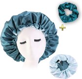 Bonnet van Satijn + Scrunchie / Satin bonnet / Satijnen slaapmuts / Haar bonnet van Satijn / Nachtmuts voor krullen - Groen
