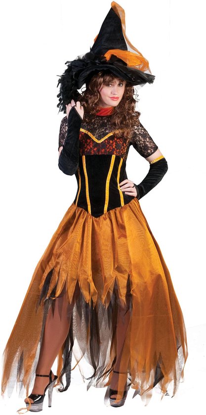 Costume Sorcière Halloween Pour Fille - 5 Modèles Colorés Néon Avec Chapeau, Robe Détaillée, Taille Enfant - 3