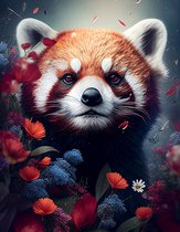 AI - Woondecoratie - Poster - Dieren - Panda - Bloemen en jungle - 30 - 40 x 50 cm