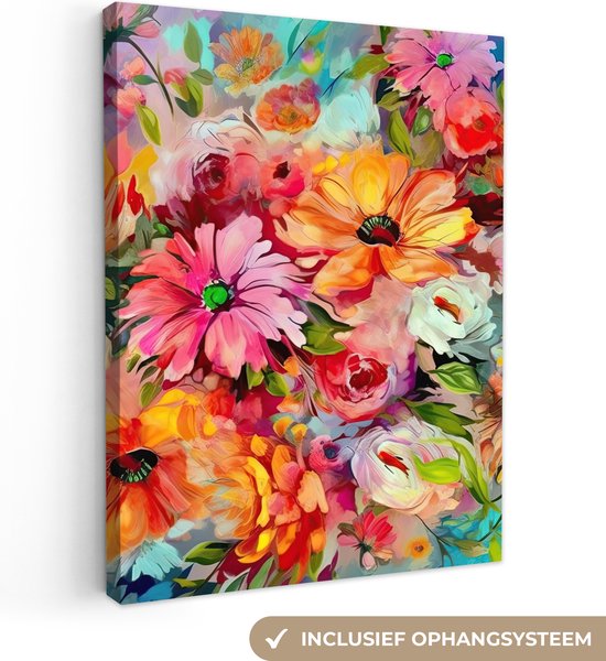 Tableau sur toile Fleurs - Coloré - Art - Peinture à l'huile - 120x160 cm -  Décoration... | bol