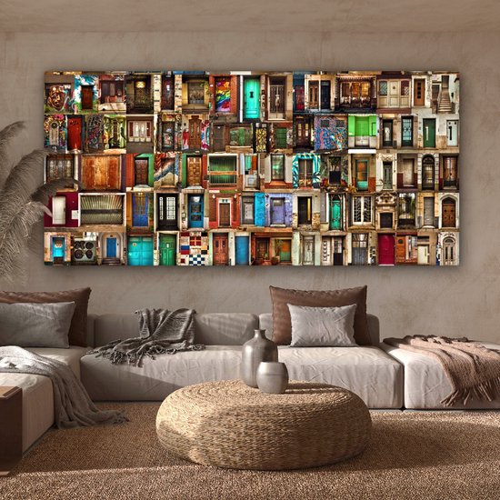 Peinture sur toile 160x80 cm - Décoration murale Portes - Coloré - Collage - Architecture - Décoration murale salon - Décoration chambre - Accessoires de chambre - Peintures