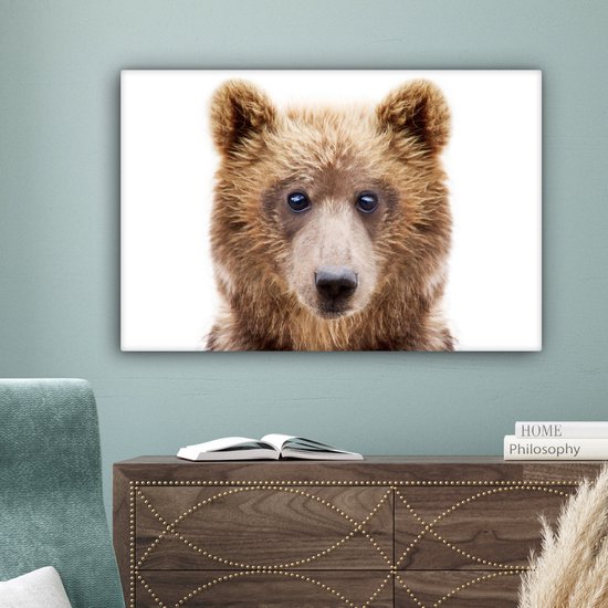 Toile Peinture Ours - Marron - Animaux - Nature - 60x40 cm - Décoration murale
