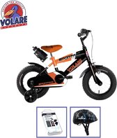 Volare Kinderfiets Sportivo - 12 inch - Oranje/Zwart - Met fietshelm & accessoires