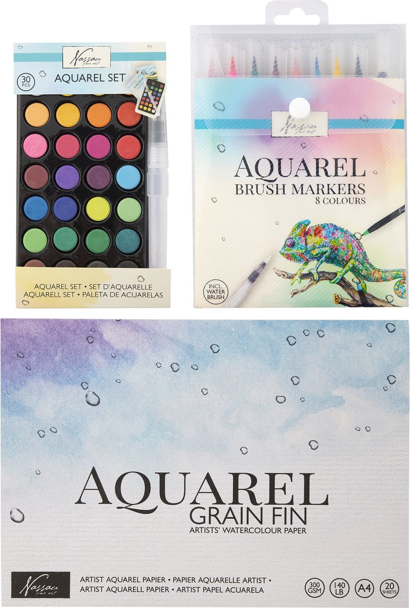 Nassau Fine Art Aquarelverf Set | Aquarelpapier - Brushpennen - Waterverf - Schilderen voor kinderen en volwassenen
