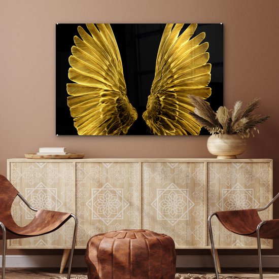 Peinture sur Verre - Ailes Dorées sur Fond Noir - 90x60 cm - Peintures sur Verre Peintures - Photo sur Glas