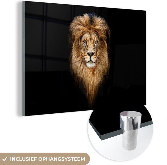 Peinture sur verre animaux - Lion - Marron - Portrait - Animaux sauvages - Peinture sur verre - Photo sur verre - 90x60 cm - Décoration murale en verre