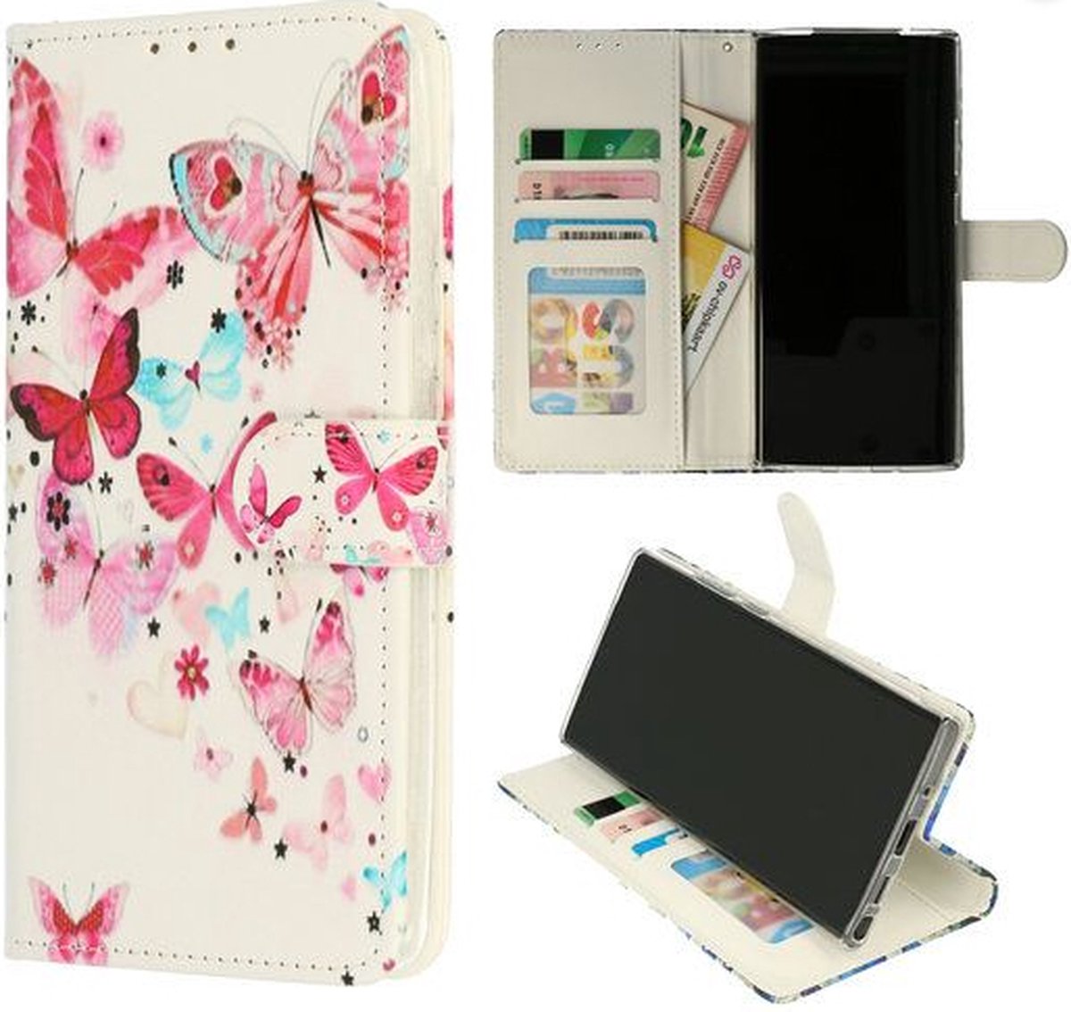 Cityhoesje-Bookcase geschikt voor Samsung S23 Plus – Print Vlinder Pasjeshouder