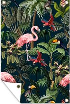 Tuinposter - Tuindoek - Tuinposters buiten - Jungledieren - Patroon - Kinderen - Flamingo - Papegaai - Kids - 80x120 cm - Tuin