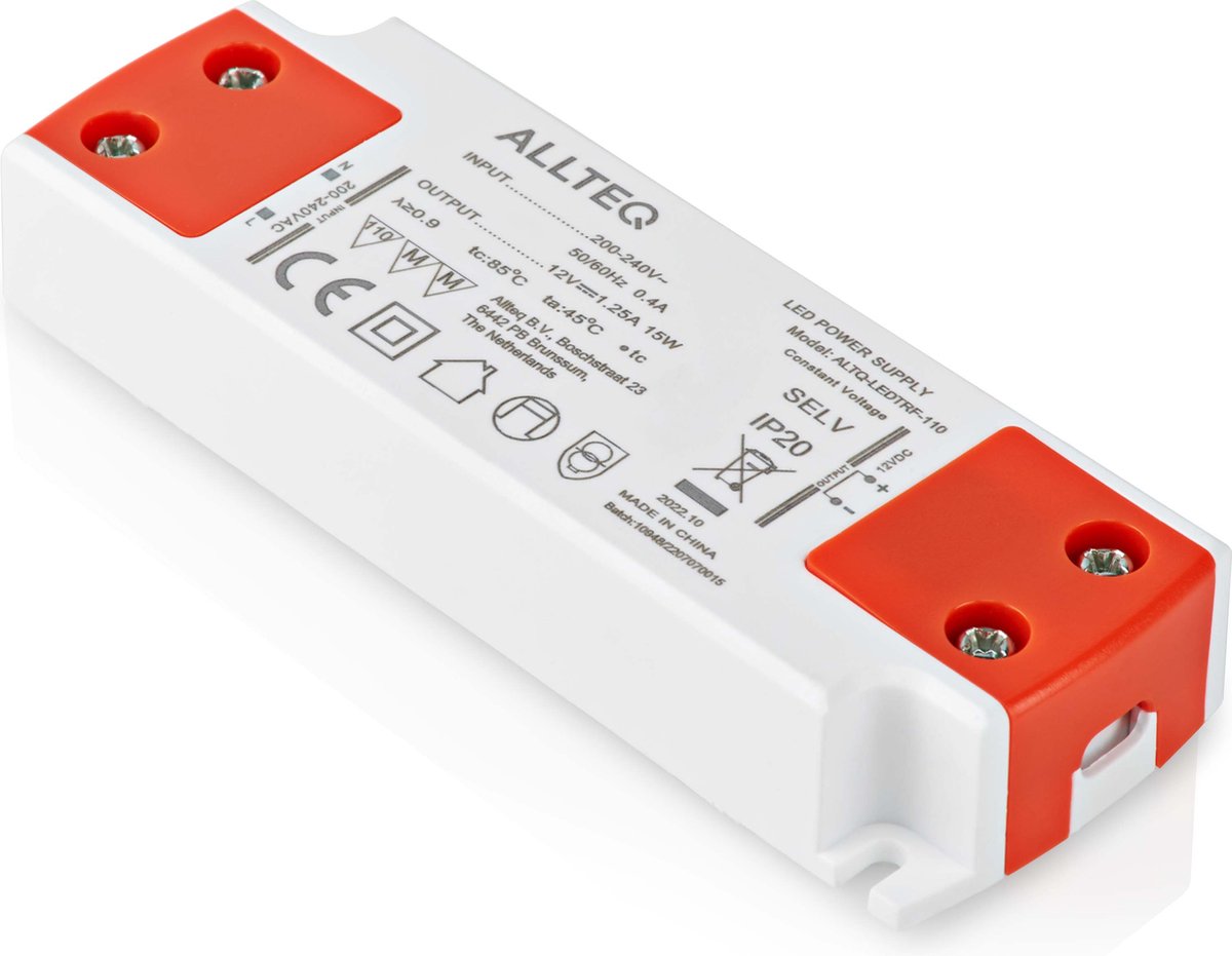 Transformator - Led verlichting - Constante spanning - 1250 mA - 12 V - IP20 - Allteq