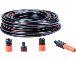 BLACK+DECKER Tuinslang met Koppelingen - Tuinslang Koppelingen Set 5 Stuks - 20 Meter - Max. 6Bar - PVC - Zwart/Oranje