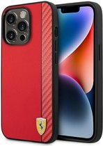 Ferrari Smooth Carbon Back Case voor Apple iPhone 14 Pro Max (6.7") - Rood