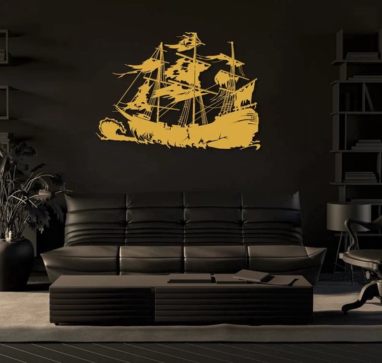Breng een avontuur in uw huis met ons unieke handgemaakte piratenschip! 70x50cm Goud