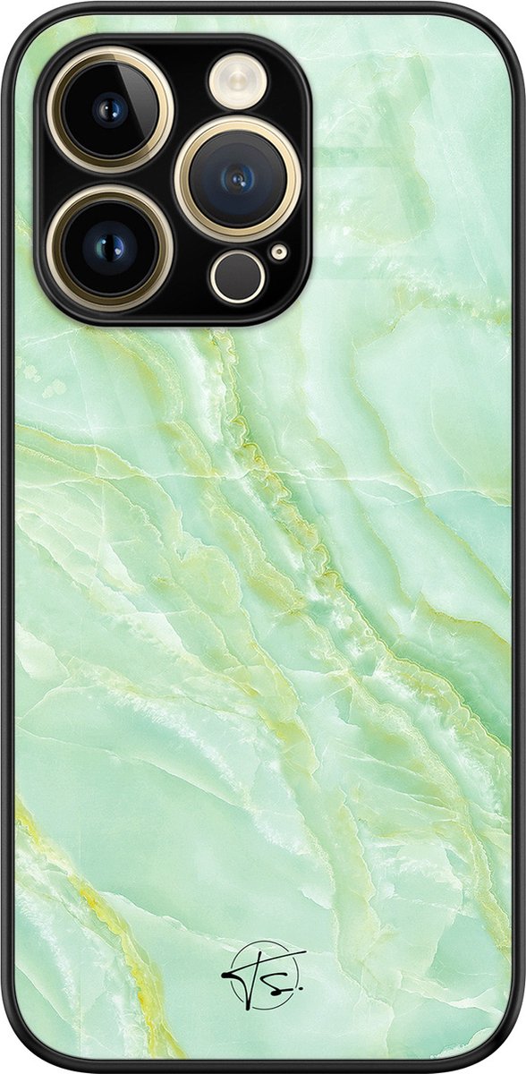 Hoesje geschikt voor iPhone 14 Pro - Marmer limegroen - Luxe Hard Case - Marmer - Groen - Mooie Telefoonhoesjes