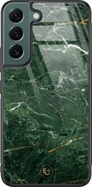 Hoesje geschikt voor Samsung Galaxy S22 - Marble jade green - Hard Case Zwart - Marmer - Groen - ELLECHIQ