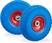 Relaxdays steekwagenwiel - 4.1/3.5-4 - rubber - 2 stuks - bolderkarwiel - antilekband - Blauw-rood