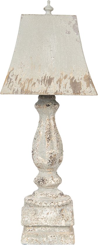 HAES DECO - Tafellamp - Shabby Chic - Vintage / Retro Lamp, formaat 27x27x70 cm - Bruin / Grijs van Hout en Metaal - Bureaulamp, Sfeerlamp, Nachtlampje