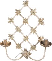 HAES DECO - Wandlamp - Shabby Chic - Vintage / Retro Lamp, formaat 43x16x55 cm - Beige / Goudkleurig Metaal - Muurlamp, Sfeerlamp