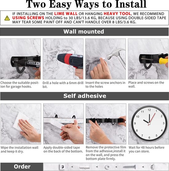 Bezemhouder Wand / Bezemhouder - Gereedschap houder - Bezem ophangsysteem Multi Wand Houder - Hanging system garden tools - 5 houders + 4 haken van Simply Home — afbeelding 5