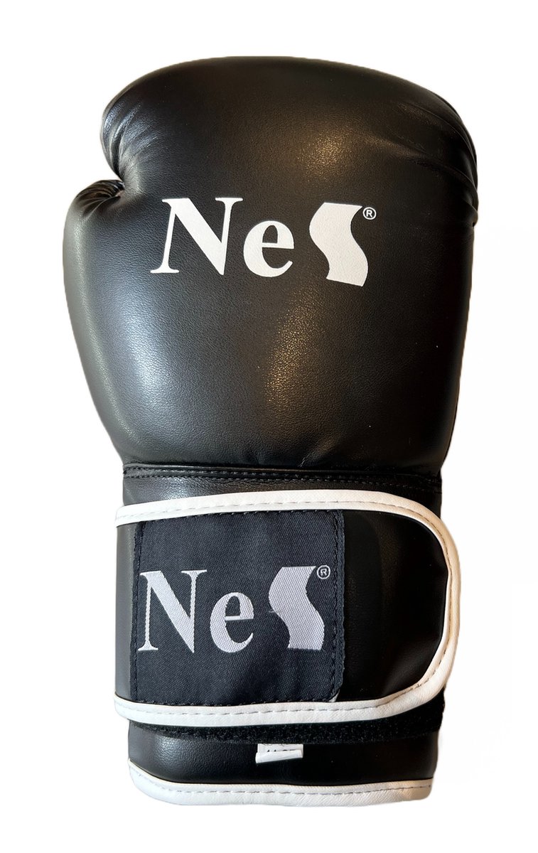 NeS Champ Pu - Bokshandschoenen Unisex - Zwart- Kunstleer- 12oz - Klittenbandsluiting