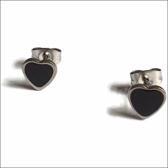 Aramat jewels ® - Oorbellen-hart- zweerknopjes-7mm-blauw-emaille- chirurgisch staal